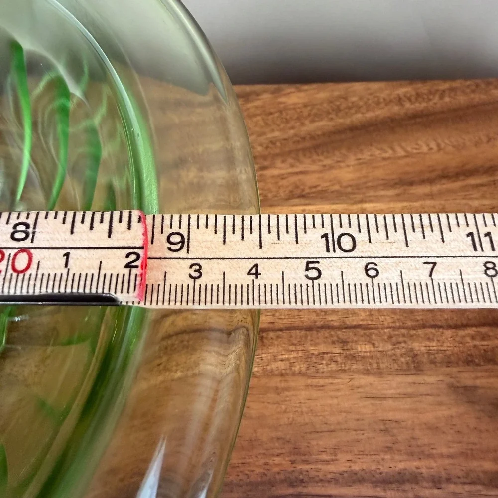 Hazel Atlas Green Uranium Glass Ribbed Footed Mixing Bowl Vtg Depression 9.5